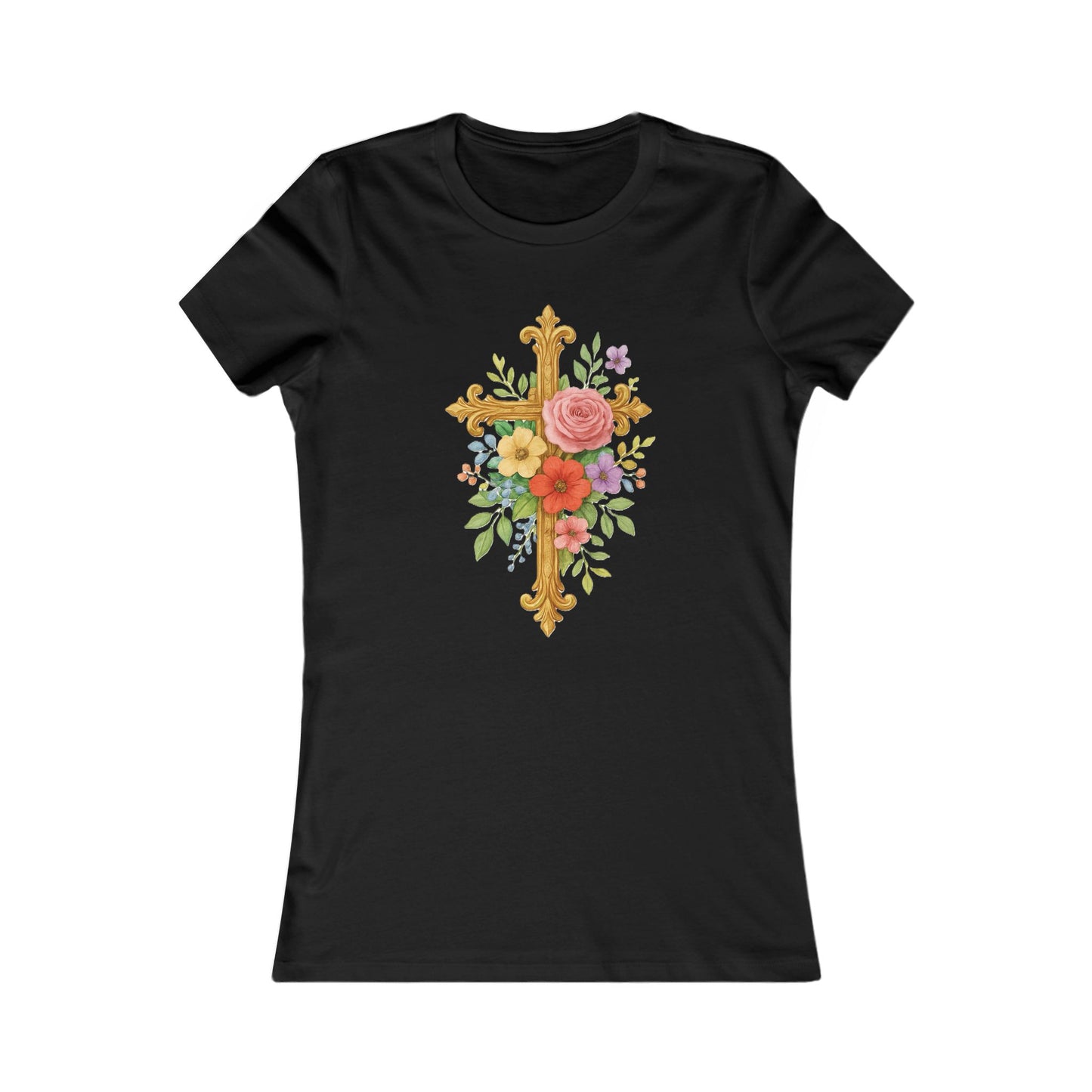 Floral Cross Women’s Favorite Tee – Faith in Full Bloom