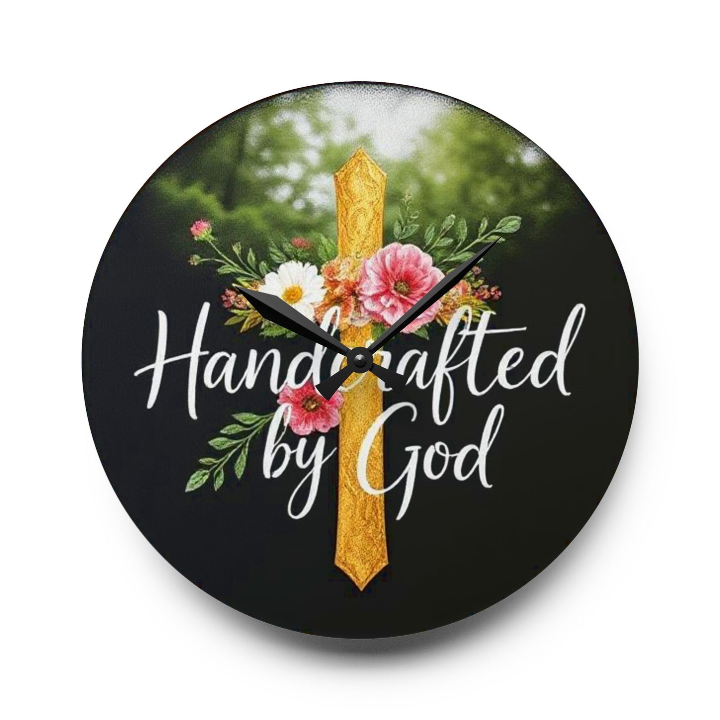 "Handcrafted by God" Wooden Wall Clock – Inspirational Faith Decor
