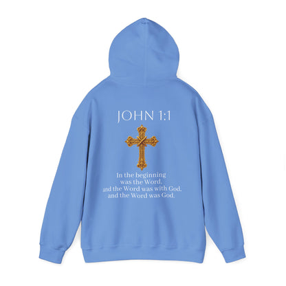 “The Word Eternal” – Women’s Christian Hoodie with White Lettering (John 1:1)