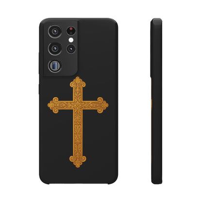 Black Samsung Snap Case – Gold Cross Design