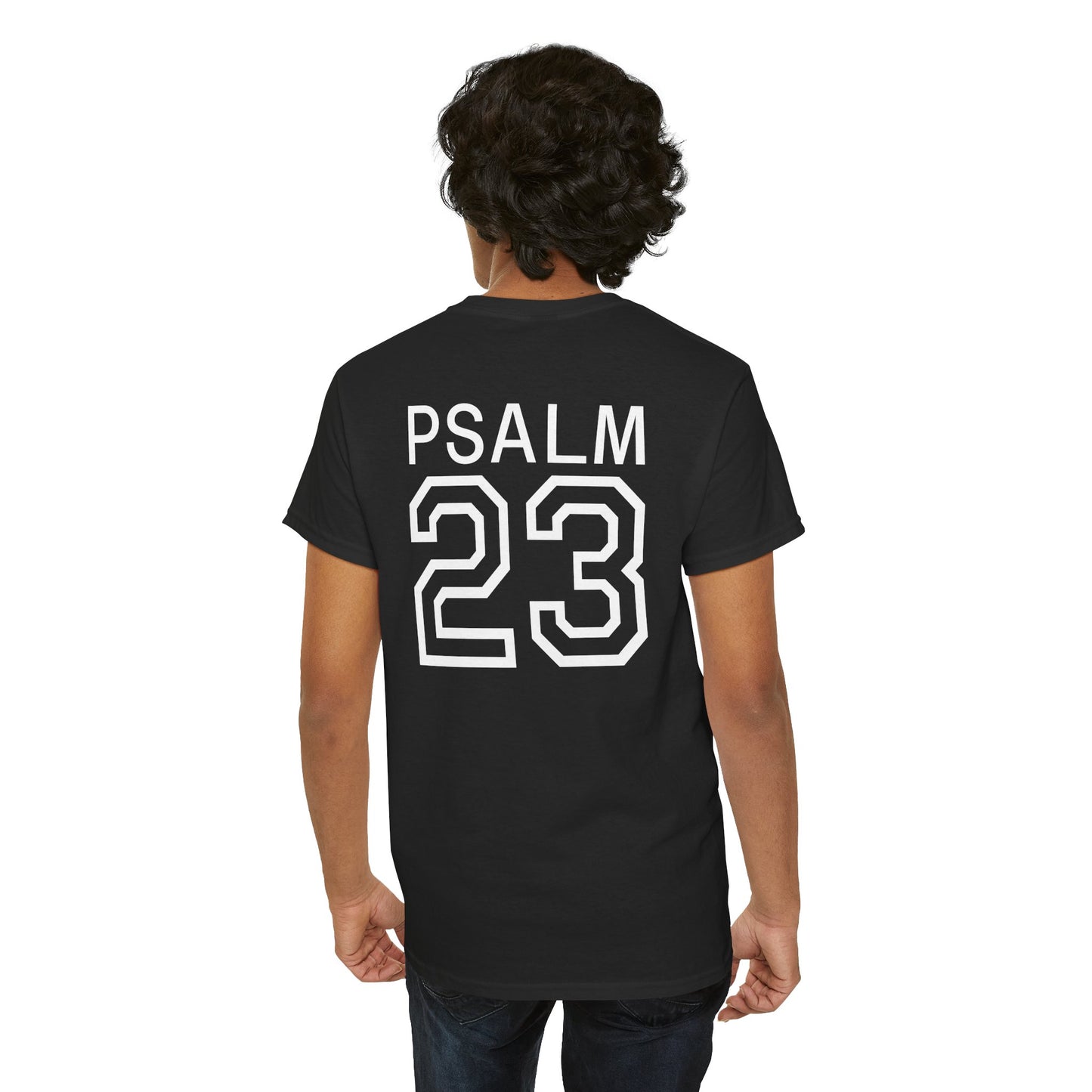 Psalm 23 Men’s T-Shirt – Inspired Sports-Style Shirt (White Numbering)
