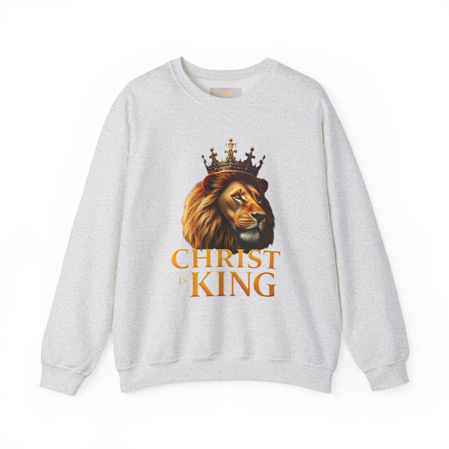 Christ is King – Men’s Christian Sweatshirt with Crowned Lion & Cross