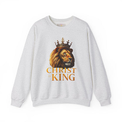Christ is King – Men’s Christian Sweatshirt with Crowned Lion & Cross