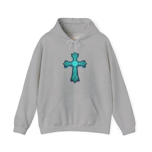 Women’s Heavenly Glow Hoodie – Luminous Cross Christian Design