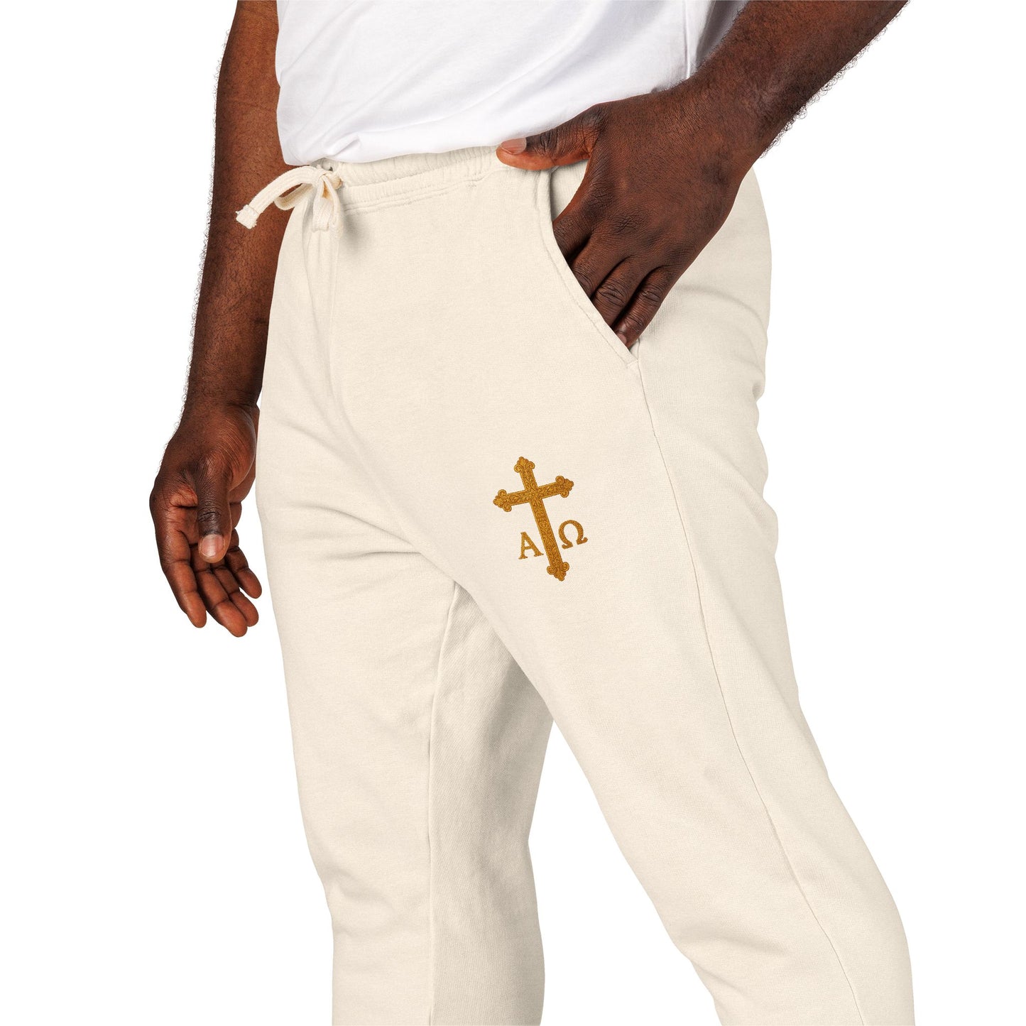 Men’s Alpha & Omega Fleece Jogger Pants – Comfortable Faith-Inspired Style
