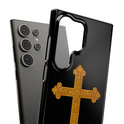 Black Samsung Snap Case – Gold Cross Design