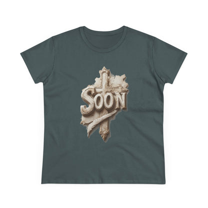 “Soon” Cross Women’s Christian Tee – Bold Faith Made Beautiful
