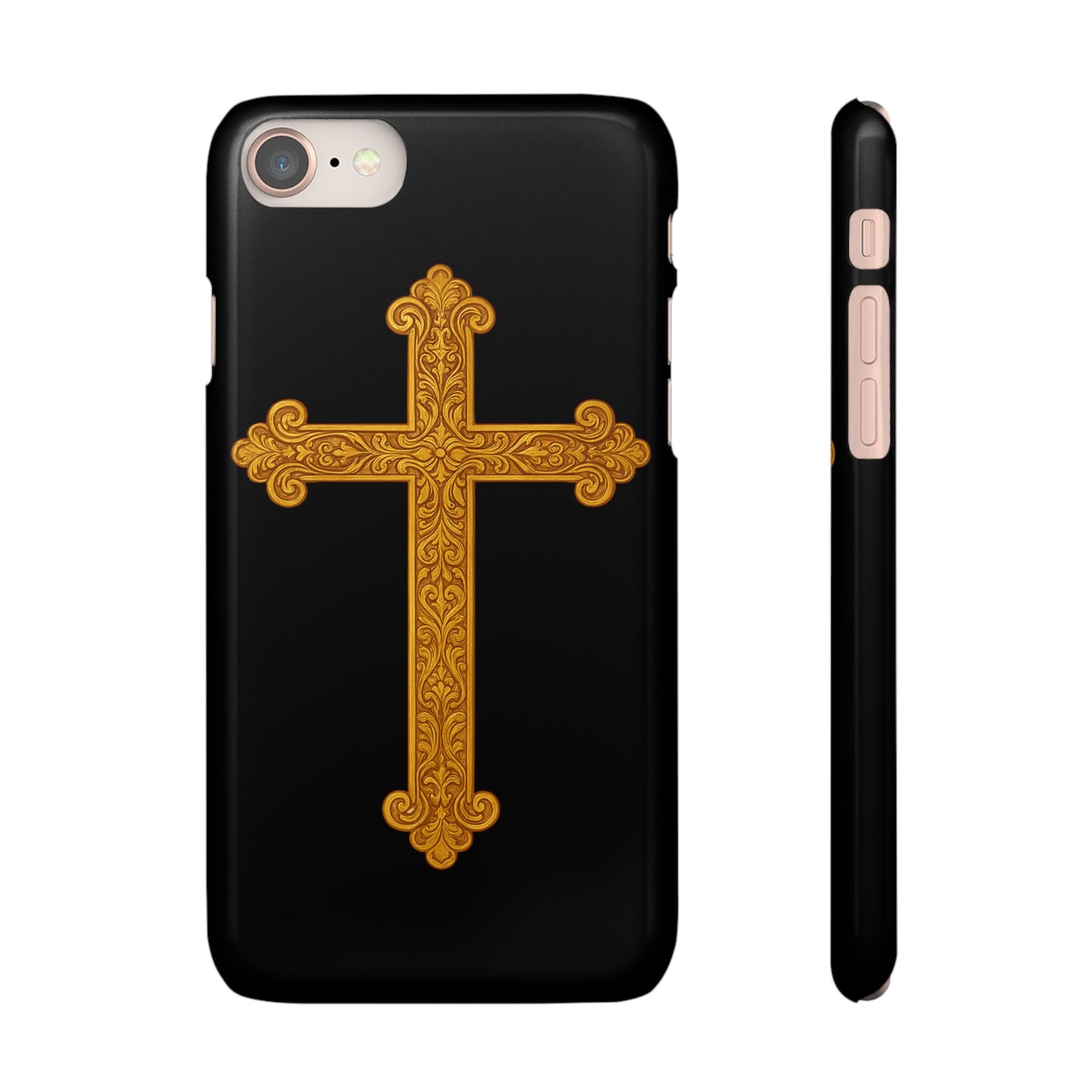 Black iPhone Snap Case – Gold Cross Design