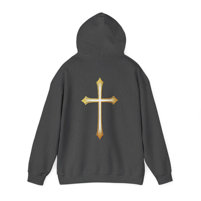 Men’s Gold Cross Hoodie – Bold Christian Faith Hoodie with Front & Back Design