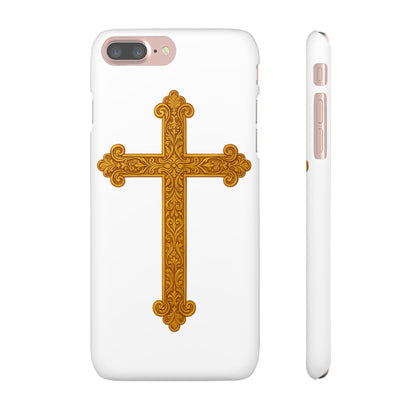 White iPhone Snap Case – Gold Cross Design