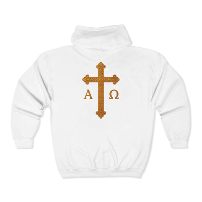 Men’s Alpha & Omega Zip-Up Hoodie – Spiritual Strength & Comfort
