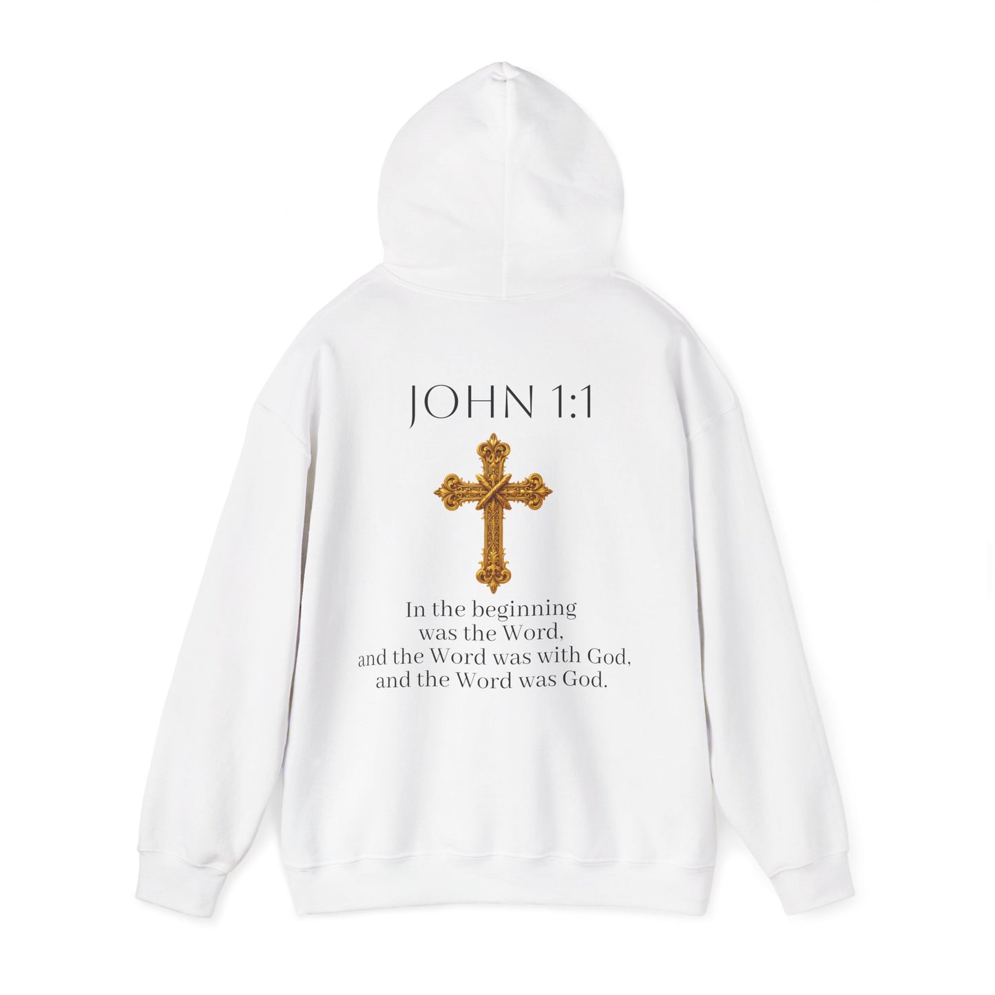 “The Word Eternal” – Men’s Christian Hoodie with Bold Dark Lettering (John 1:1)