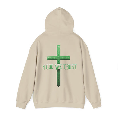 Stand Firm – Men’s Christian Hoodie with “In God We Trust” Cross Design