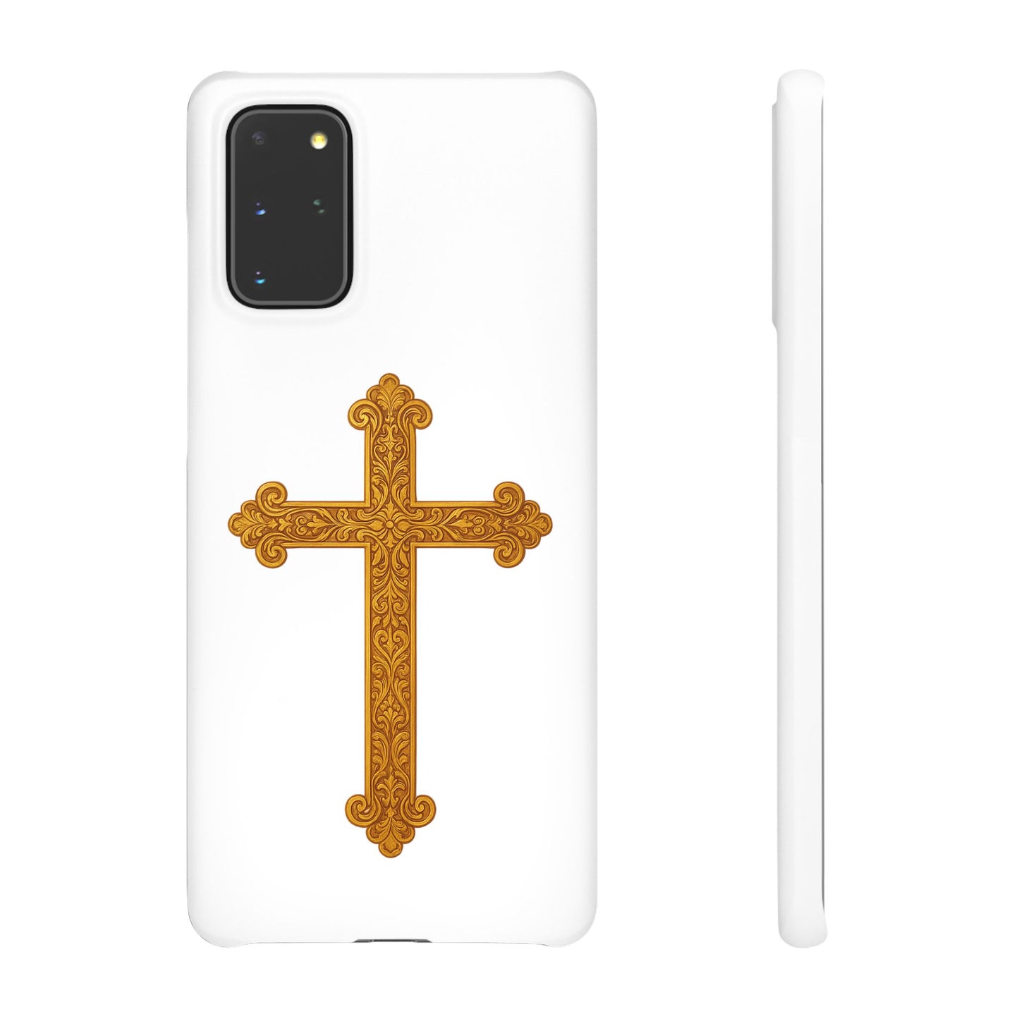 White Samsung Snap Case – Gold Cross Design