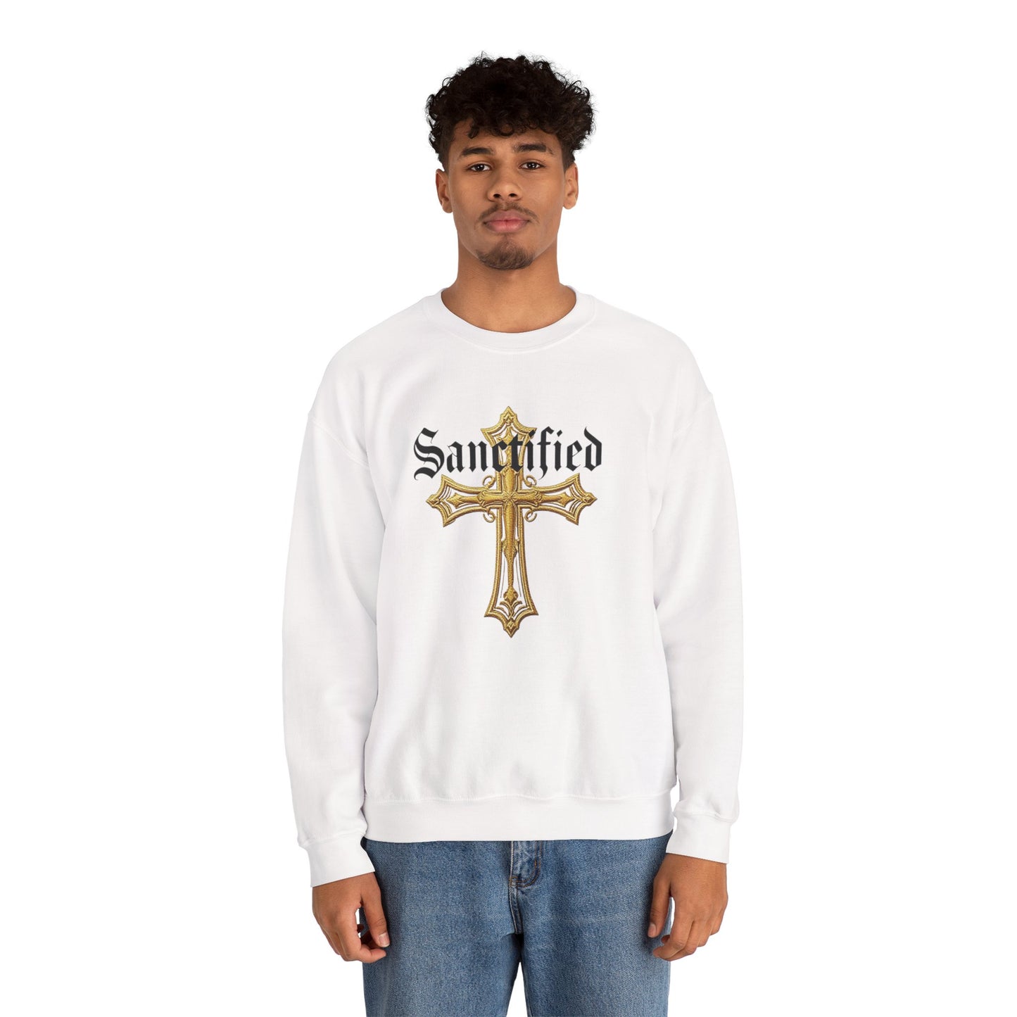 Sanctified Men's Gothic Cross Sweatshirt – Bold Christian Comfort