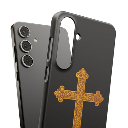 Black Samsung Snap Case – Gold Cross Design