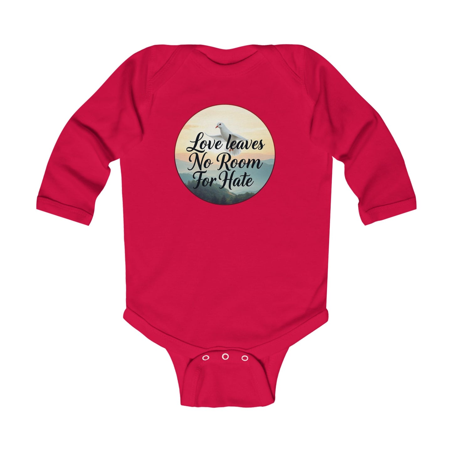 Infant Girls Long Sleeve “Love Leaves No Room for Hate” Christian Onesie – Faith-Inspired Baby Outfit