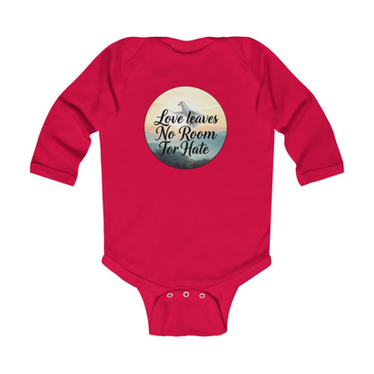 Infant Girls Long Sleeve “Love Leaves No Room for Hate” Christian Onesie – Faith-Inspired Baby Outfit