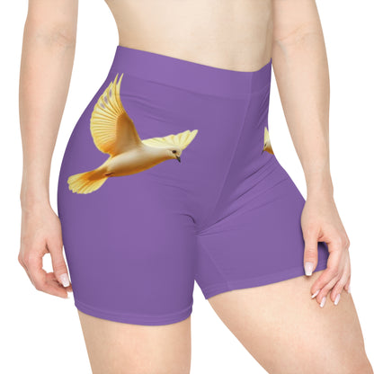 Golden Dove Women’s Biking Shorts in Purple – Spirit of Peace and Power