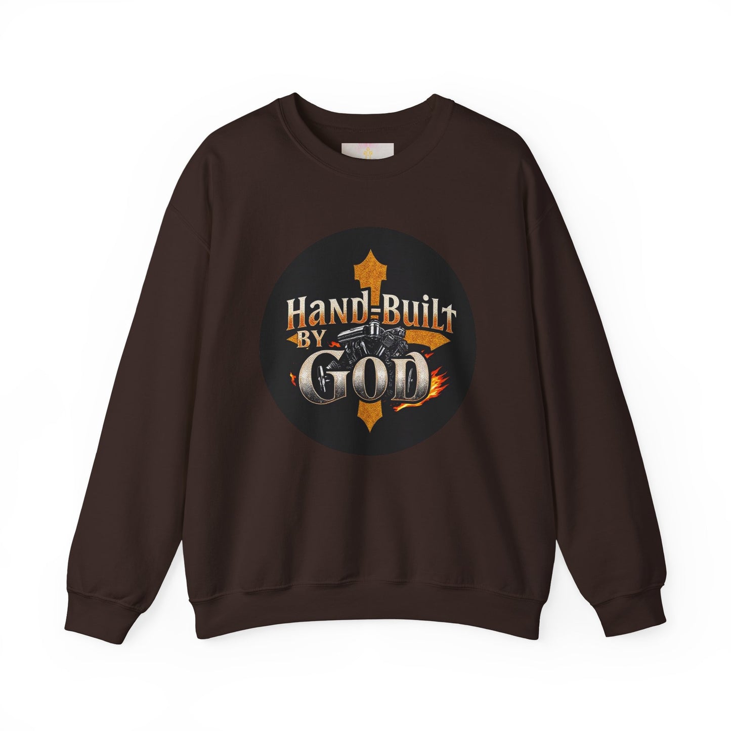 Hand Built by God Men’s Christian Sweatshirt – Cross & Engine Design