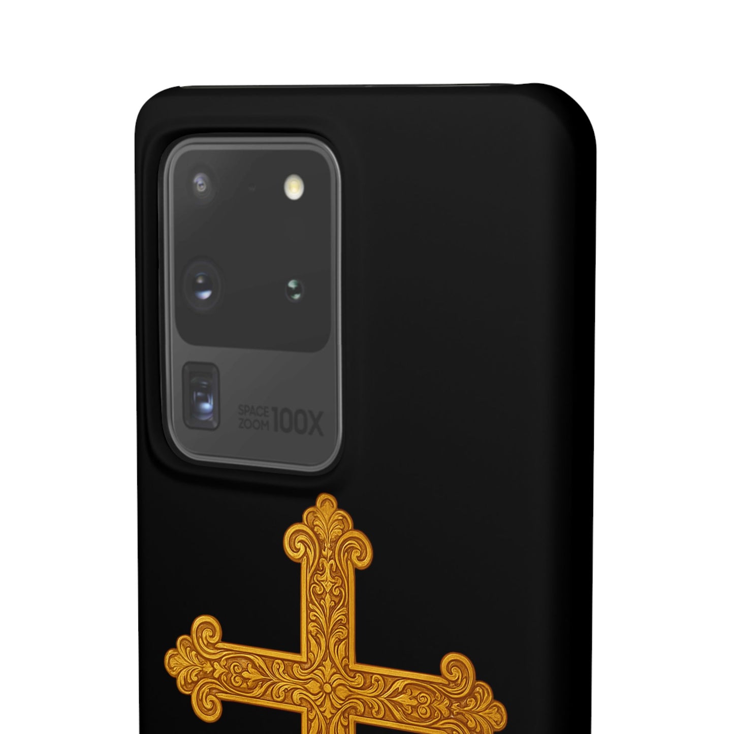 Black Samsung Snap Case – Gold Cross Design