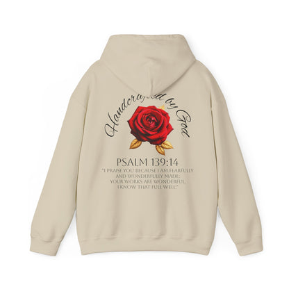 Handcrafted by God Rose Hoodie – Dark Lettering, Psalm 139:14