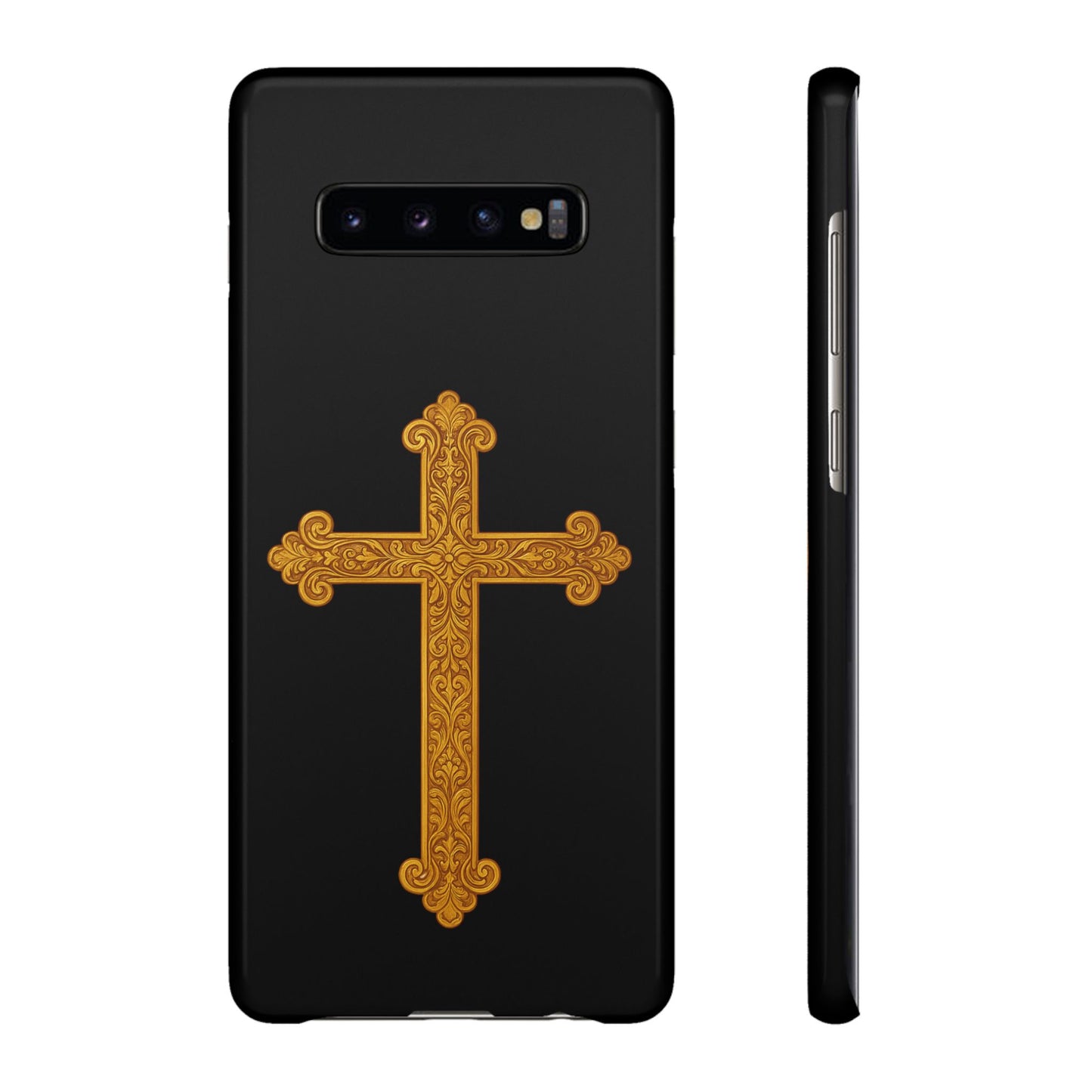Black Samsung Snap Case – Gold Cross Design