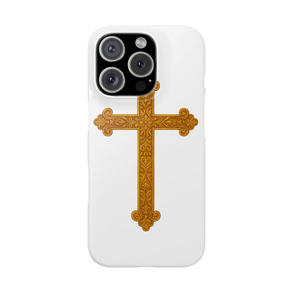 White iPhone Snap Case – Gold Cross Design