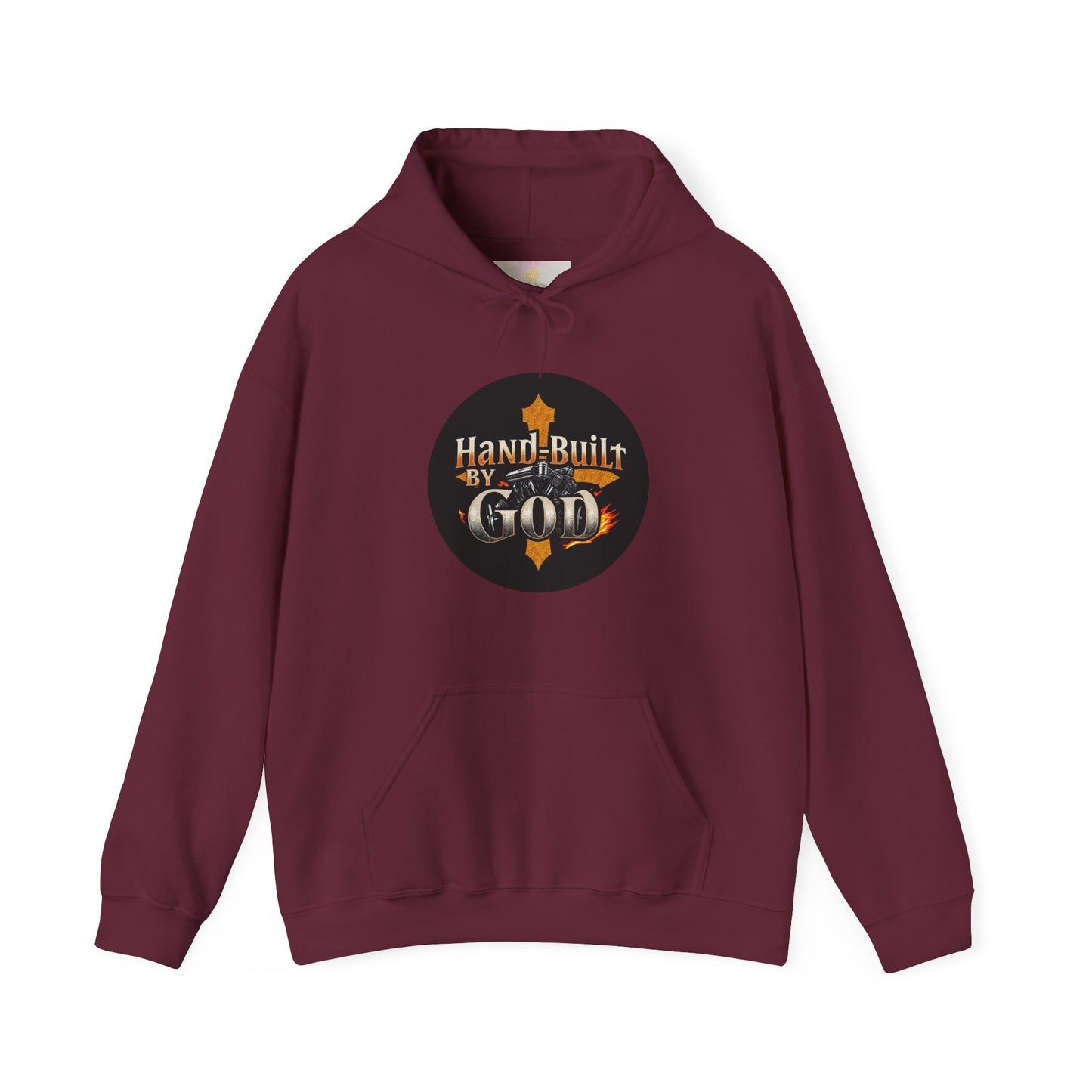 Hand Built by God Men’s Christian Hoodie – Cross & Engine Design