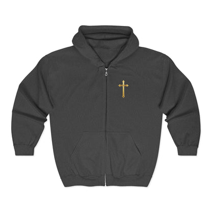 Golden Grace Women's Zip-Up Hoodie with Gold Cross Design