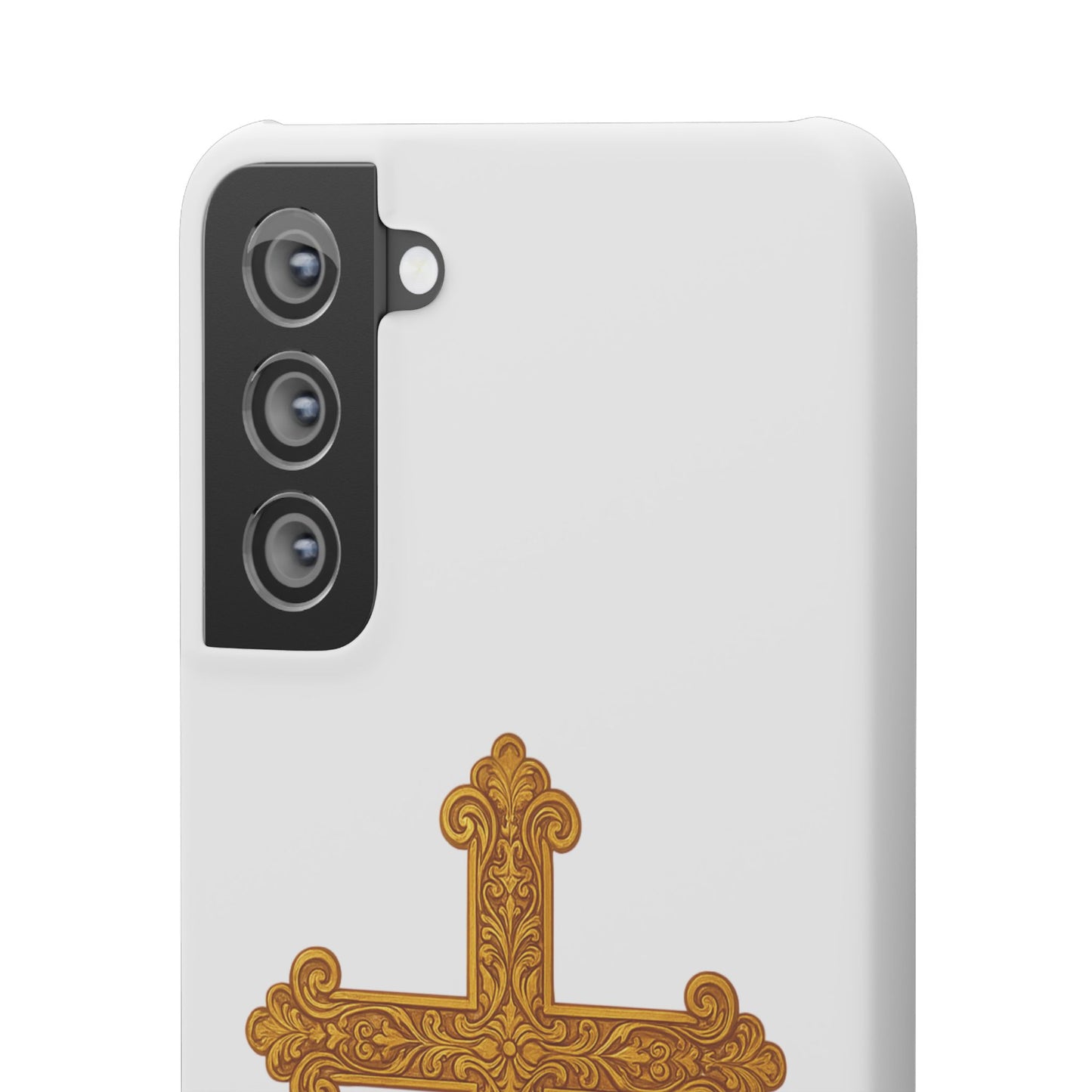 White Samsung Snap Case – Gold Cross Design
