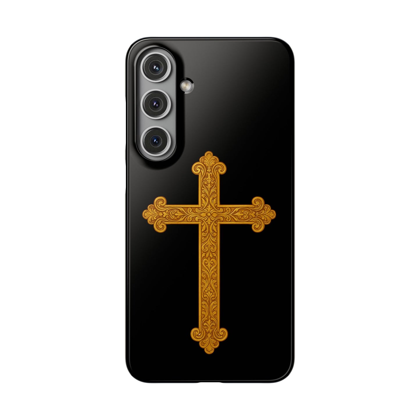 Black Samsung Snap Case – Gold Cross Design