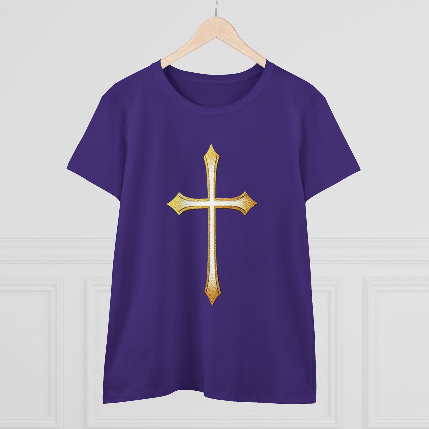 Women’s Gold Cross Tee – Christian Faith Shirt with Bold Cross Design
