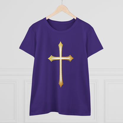 Women’s Gold Cross Tee – Christian Faith Shirt with Bold Cross Design