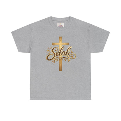 Selah Cross Tee — Women's Christian T‑Shirt with Gold Script