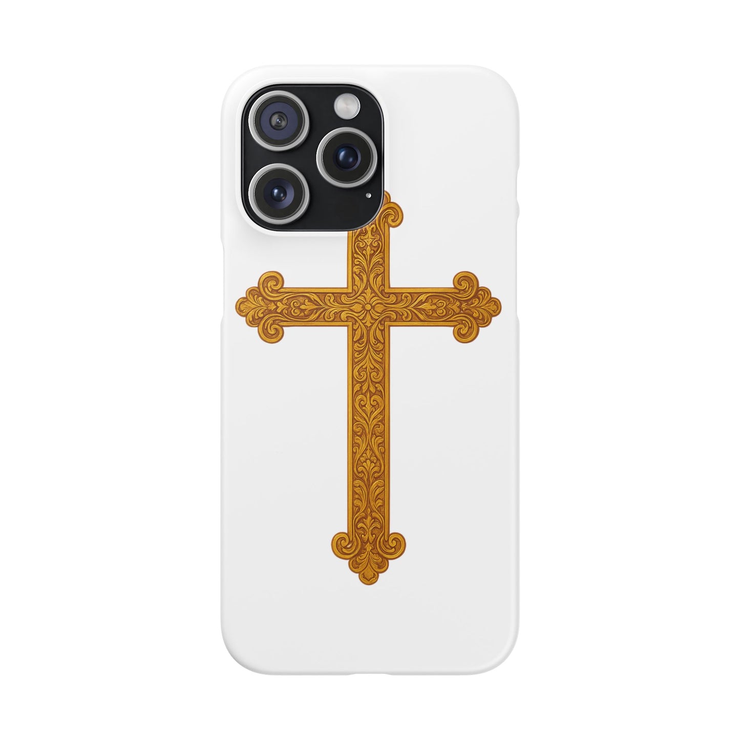 White iPhone Snap Case – Gold Cross Design