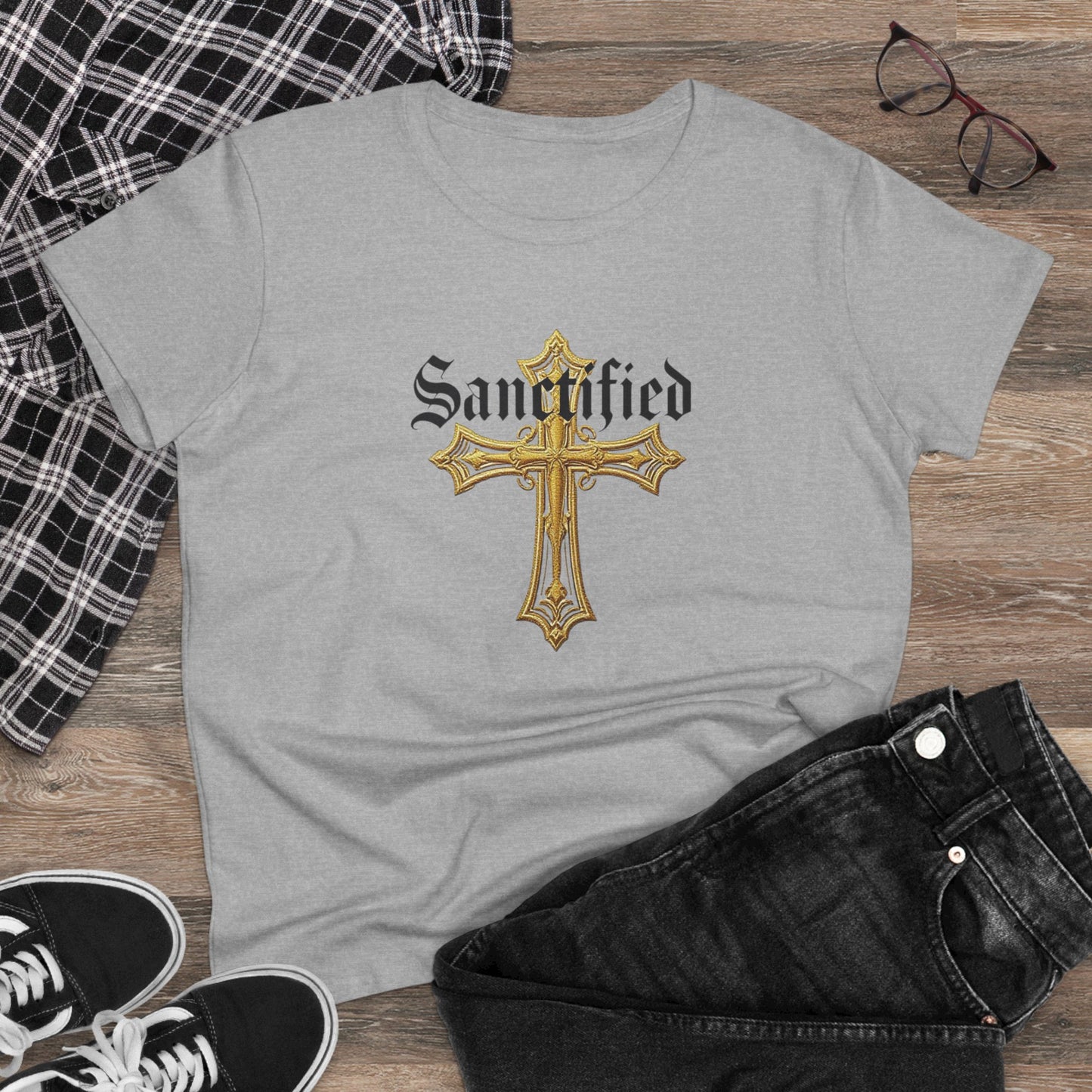 Sanctified Women's Gothic Cross T-Shirt – Faith in Bold Style