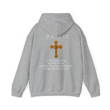 “The Word Eternal” – Men’s Christian Hoodie with White Lettering (John 1:1)