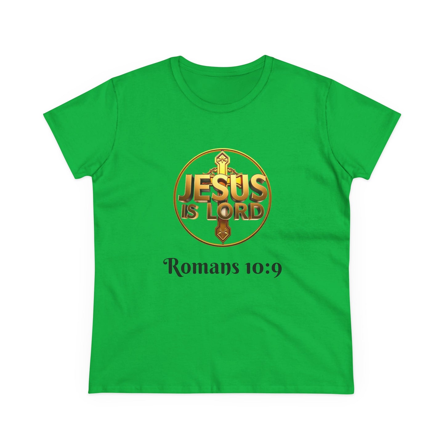 Women’s Romans 10:9 Christian T-Shirt – Jesus Is Lord & He Is Risen (Dark Lettering)