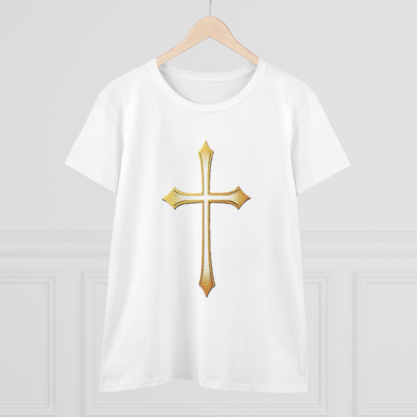 Women’s Gold Cross Tee – Christian Faith Shirt with Bold Cross Design
