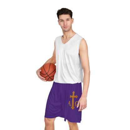 Men’s Alpha & Omega Basketball in Purple Shorts – Faith-Inspired Symbolism