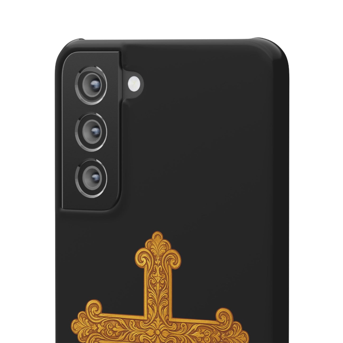 Black Samsung Snap Case – Gold Cross Design