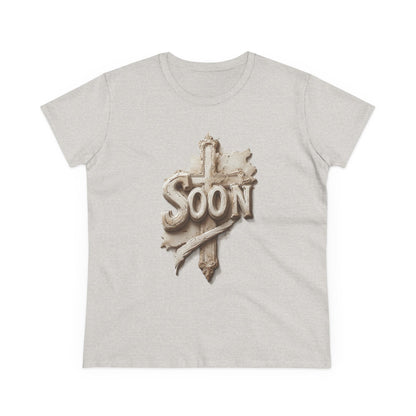 “Soon” Cross Women’s Christian Tee – Bold Faith Made Beautiful