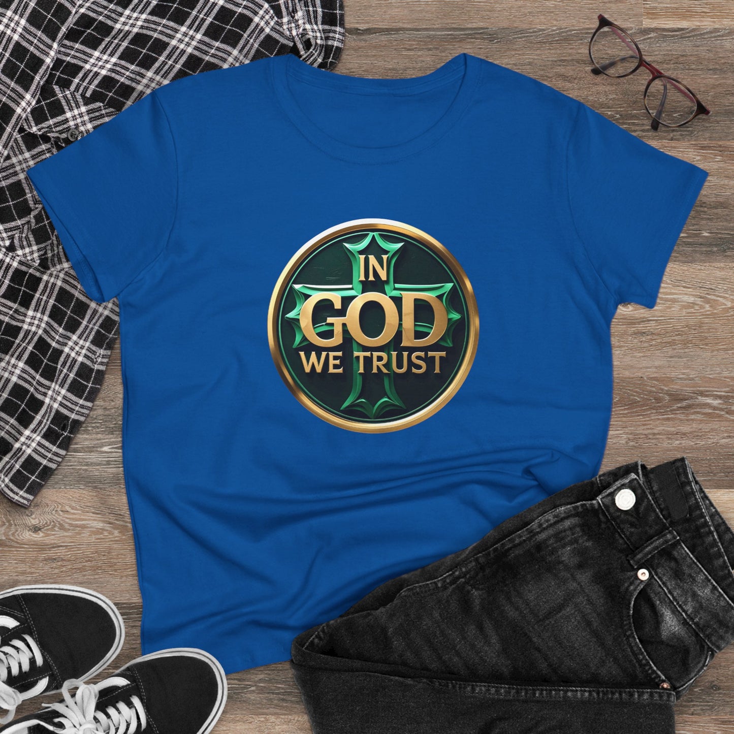 In God We Trust – Bold Gold Cross Women's Tee