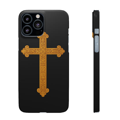 Black iPhone Snap Case – Gold Cross Design