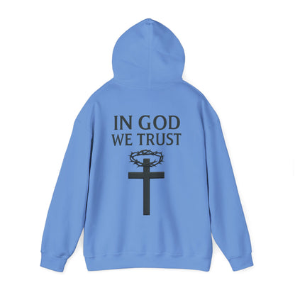 In God We Trust – Men’s Christian Hoodie with Cross & Crown of Thorns