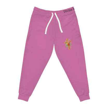 Blooming Faith Women's Jogging Pants in Pink with Floral Cross Design