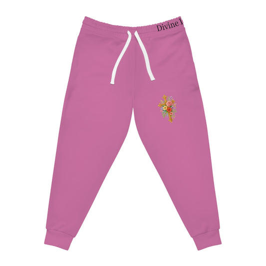 Blooming Faith Women's Jogging Pants in Pink with Floral Cross Design