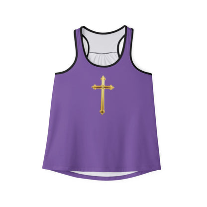 Gold Cross Women’s Christian Tank Top in Purple – Symbol of Eternal Victory