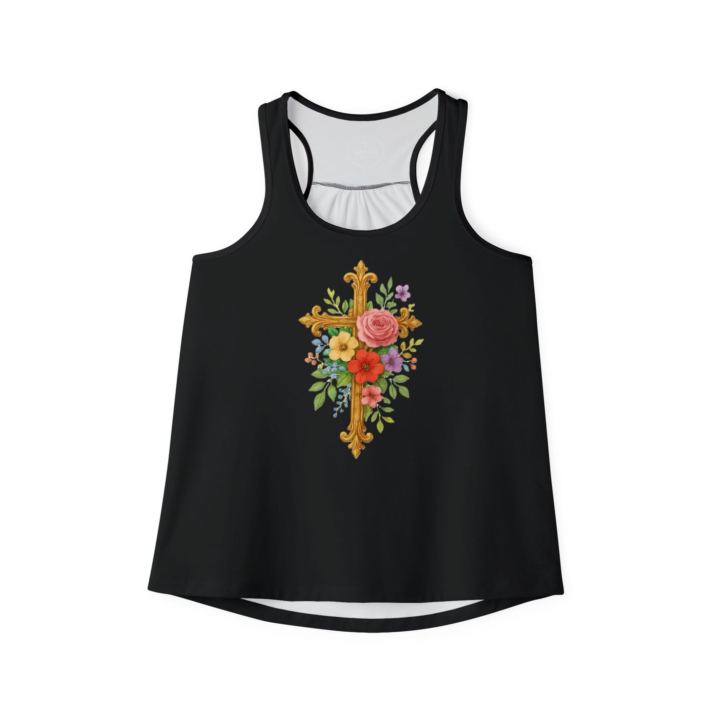 Floral Cross Women’s Christian Tank Top in Black – Beauty in the Power of the Cross